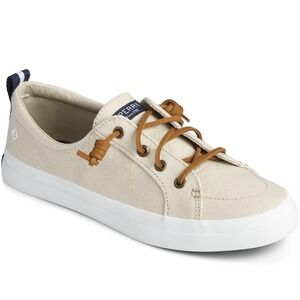 NEW! Sperry Women's Crest Vibe Canvas Sneakers Oat & Brown Leather Laces Sz 8.5